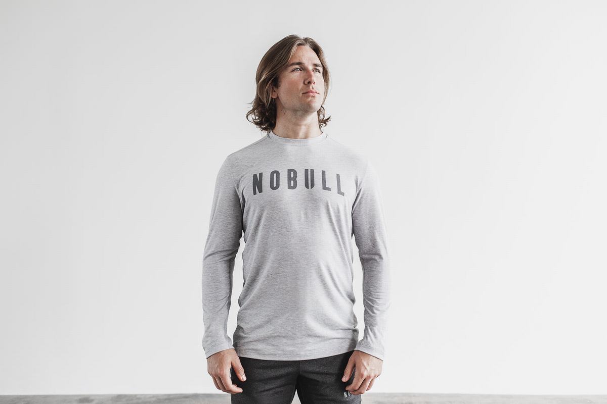 Nobull Men's Long Sleeves Light Grey | Australia (TQ7814)